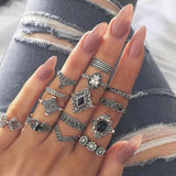 Tocona Bohemian Vintage Water Drops Star Geometric Crystal Ring Set Women Charm Joint Ring Fashion Jewelry Gift