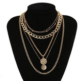 IngeSight.Z Punk Multi Layer Curb Cuban Chunky Thick Portrait Choker Necklace Women Vintage Carved Coin Pendant Necklace Jewelry