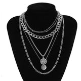 IngeSight.Z Punk Multi Layer Curb Cuban Chunky Thick Portrait Choker Necklace Women Vintage Carved Coin Pendant Necklace Jewelry