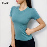Peeli Women Yoga Top Seamless Sport T Shirts Fitness Clothes Short Sleeve Yoga Shirt Gym Top Running Active Wear Sport Top Femme