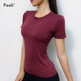 Peeli Women Yoga Top Seamless Sport T Shirts Fitness Clothes Short Sleeve Yoga Shirt Gym Top Running Active Wear Sport Top Femme