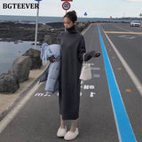 BGTEEVER Vintage Loose Turtleneck Long Sweater Dress Women  Full Sleeve Warm Pullover Knitted Female Dress 2020 Winter Vestidos