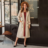 Simplee Causal light tan autumn women trench coat Split joint elegant long sleeve coat Plaid long coat with belt windbreaker