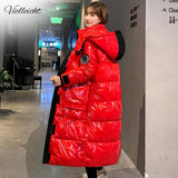 Vielleicht 2020 Hooded Ladies Coat X-Long Parkas Oversize Winter Jacket Women Glossy Winter Thick Down Cotton Jacket Women Coat