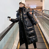 Vielleicht 2020 Hooded Ladies Coat X-Long Parkas Oversize Winter Jacket Women Glossy Winter Thick Down Cotton Jacket Women Coat