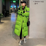Vielleicht 2020 Hooded Ladies Coat X-Long Parkas Oversize Winter Jacket Women Glossy Winter Thick Down Cotton Jacket Women Coat