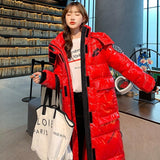 Vielleicht 2020 Hooded Ladies Coat X-Long Parkas Oversize Winter Jacket Women Glossy Winter Thick Down Cotton Jacket Women Coat
