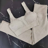 Khaki Sports Set 2 Piece Set Women Yoga Sets High Waist Sports Leggings Sports Bra Gym Clothing Workout Set Sport Suit Women