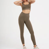 Khaki Sports Set 2 Piece Set Women Yoga Sets High Waist Sports Leggings Sports Bra Gym Clothing Workout Set Sport Suit Women