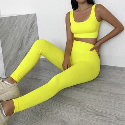 Woman Sportwear Yoga set Seamless Gym Set Crop Top Bra Pad Elastic high waist yoga pant Yoga Outfit fitness set Gym Clothing