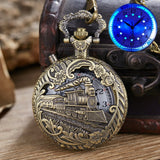 Luminous LED Flash Necklace Hour Vintage Clock Unique Bronze/Silver/Gold Train Locomotive Engine Noctilucent Quartz Pocket Watch