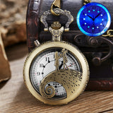 Luminous LED Flash Necklace Hour Vintage Clock Unique Bronze/Silver/Gold Train Locomotive Engine Noctilucent Quartz Pocket Watch