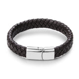 Jiayiqi Punk Men Jewelry Black/Brown Braided Leather Bracelet Stainless Steel Magnetic Clasp Fashion Bangles Gift 18.5/22/20.5cm