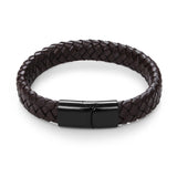 Jiayiqi Punk Men Jewelry Black/Brown Braided Leather Bracelet Stainless Steel Magnetic Clasp Fashion Bangles Gift 18.5/22/20.5cm