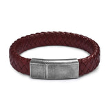 Jiayiqi Punk Men Jewelry Black/Brown Braided Leather Bracelet Stainless Steel Magnetic Clasp Fashion Bangles Gift 18.5/22/20.5cm
