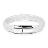 Jiayiqi Punk Men Jewelry Black/Brown Braided Leather Bracelet Stainless Steel Magnetic Clasp Fashion Bangles Gift 18.5/22/20.5cm