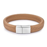 Jiayiqi Punk Men Jewelry Black/Brown Braided Leather Bracelet Stainless Steel Magnetic Clasp Fashion Bangles Gift 18.5/22/20.5cm