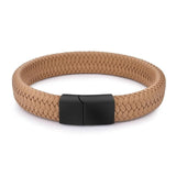 Jiayiqi Punk Men Jewelry Black/Brown Braided Leather Bracelet Stainless Steel Magnetic Clasp Fashion Bangles Gift 18.5/22/20.5cm