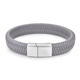 Jiayiqi Punk Men Jewelry Black/Brown Braided Leather Bracelet Stainless Steel Magnetic Clasp Fashion Bangles Gift 18.5/22/20.5cm