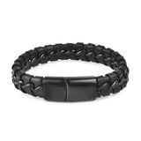 Jiayiqi Punk Men Jewelry Black/Brown Braided Leather Bracelet Stainless Steel Magnetic Clasp Fashion Bangles Gift 18.5/22/20.5cm