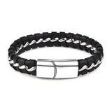 Jiayiqi Punk Men Jewelry Black/Brown Braided Leather Bracelet Stainless Steel Magnetic Clasp Fashion Bangles Gift 18.5/22/20.5cm