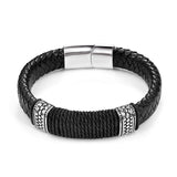 Jiayiqi Punk Men Jewelry Black/Brown Braided Leather Bracelet Stainless Steel Magnetic Clasp Fashion Bangles Gift 18.5/22/20.5cm