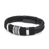Jiayiqi Punk Men Jewelry Black/Brown Braided Leather Bracelet Stainless Steel Magnetic Clasp Fashion Bangles Gift 18.5/22/20.5cm