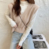 Autumn Sweater Vest Women's Vest  Sweater Korean Elegant Student V-neck Pullover Loose Casual Knitting Tops Outerwear Vest
