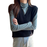 Autumn Sweater Vest Women's Vest  Sweater Korean Elegant Student V-neck Pullover Loose Casual Knitting Tops Outerwear Vest