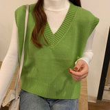 Autumn Sweater Vest Women's Vest  Sweater Korean Elegant Student V-neck Pullover Loose Casual Knitting Tops Outerwear Vest
