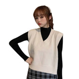 Autumn Sweater Vest Women's Vest  Sweater Korean Elegant Student V-neck Pullover Loose Casual Knitting Tops Outerwear Vest