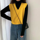 Autumn Sweater Vest Women's Vest  Sweater Korean Elegant Student V-neck Pullover Loose Casual Knitting Tops Outerwear Vest