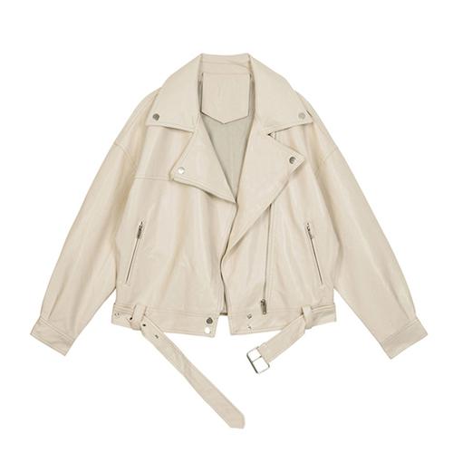 FTLZZ 2020 New Spring Women Pu Leather Motorcycle Jacket Female With Belt Solid Color Jackets Ladys Loose Casual Jacket