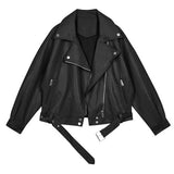 FTLZZ 2020 New Spring Women Pu Leather Motorcycle Jacket Female With Belt Solid Color Jackets Ladys Loose Casual Jacket