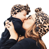 Newborn Infant Baby Girl Boy Mom Turban Hat Bows Flower Head Wrap Leopard India Hat Cotton Cap Parent-child Suit Beanie