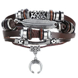 IF ME Vintage Leaf Feather Multilayer Leather Bracelet Men Fashion Braided Handmade Star Rope Wrap Bracelets & Bangles Male Gift