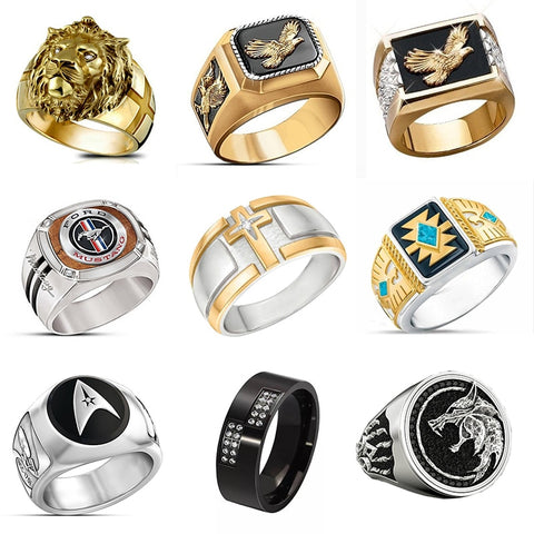 CHUHAN Vintage Punk Rock Domineering Lion Head Rings for Men Hip Hop Gold Color Lion Finger Ring Luxury Knight Jewelry