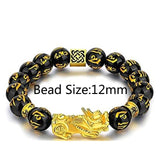 Feng Shui Black Beads Alloy Wealth Bracelet Unisex Wristband Gold Black Pixiu Wealth and Good Luck Women Men Bracelet