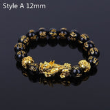 Feng Shui Black Beads Alloy Wealth Bracelet Unisex Wristband Gold Black Pixiu Wealth and Good Luck Women Men Bracelet