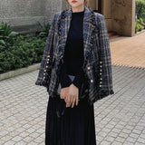 Women Overcoat Beaded Geometric 2020 Autumn Winter Long Sleeves V-Neck Vintage Ladies Outwear Overcoats  Retro Chic Female Coats
