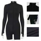 Sibybo Ribbed Turtleneck Sport Wear Casual Jumpsuit Women Letter Embroidery Skinny Sexy Playsuit Female Fitness Rompers Overalls