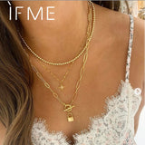 IF ME Vintage Multi Layered Necklace For Women Bohemian Coin Star Moon Geometric Chain Round Pendant Necklace Collar Jewelry New