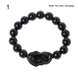 Unisex Obsidian Stone Beads Bracelets Chinese FengShui Pixiu Color Changing Wristband Wealth Good Luck Bracelet Men Women Chain