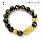 Unisex Obsidian Stone Beads Bracelets Chinese FengShui Pixiu Color Changing Wristband Wealth Good Luck Bracelet Men Women Chain