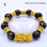 Unisex Obsidian Stone Beads Bracelets Chinese FengShui Pixiu Color Changing Wristband Wealth Good Luck Bracelet Men Women Chain