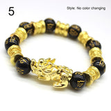 Unisex Obsidian Stone Beads Bracelets Chinese FengShui Pixiu Color Changing Wristband Wealth Good Luck Bracelet Men Women Chain