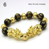 Unisex Obsidian Stone Beads Bracelets Chinese FengShui Pixiu Color Changing Wristband Wealth Good Luck Bracelet Men Women Chain
