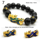 Unisex Obsidian Stone Beads Bracelets Chinese FengShui Pixiu Color Changing Wristband Wealth Good Luck Bracelet Men Women Chain