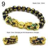 Unisex Obsidian Stone Beads Bracelets Chinese FengShui Pixiu Color Changing Wristband Wealth Good Luck Bracelet Men Women Chain