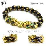 Unisex Obsidian Stone Beads Bracelets Chinese FengShui Pixiu Color Changing Wristband Wealth Good Luck Bracelet Men Women Chain